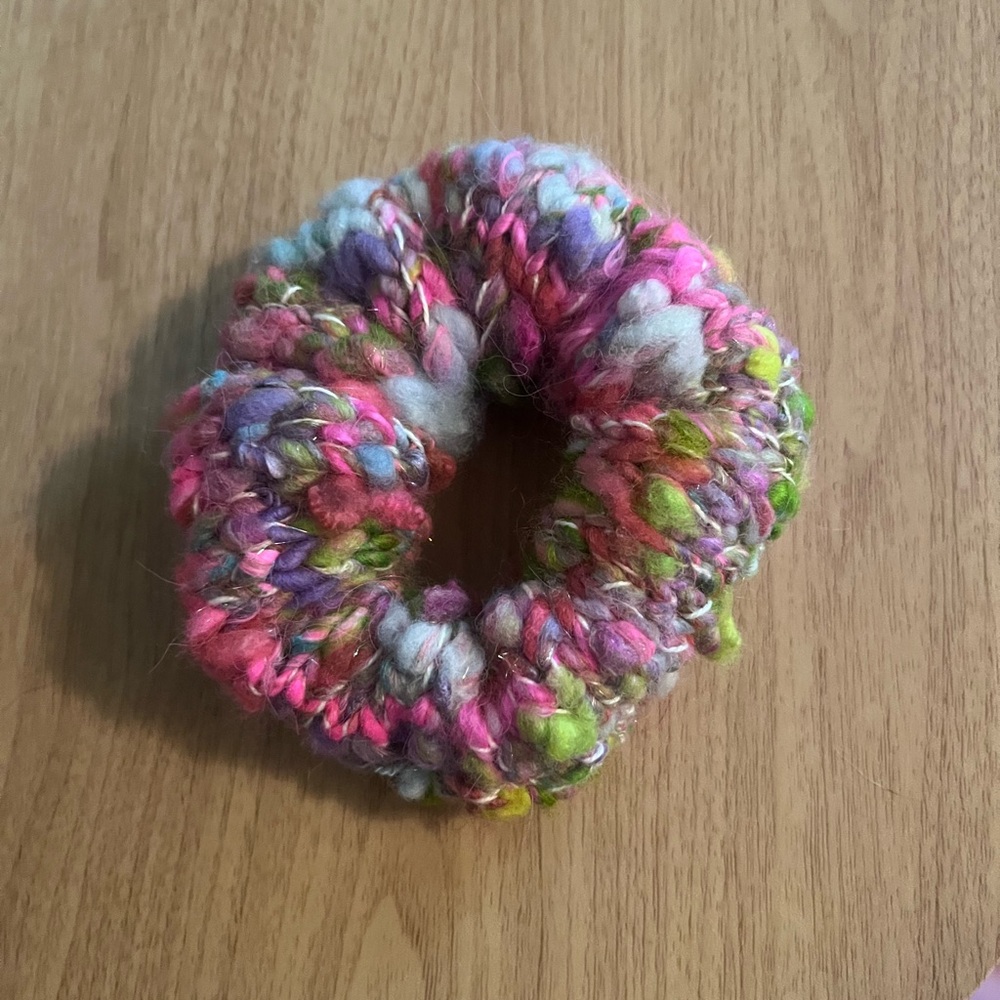 Colorful Knitted hair Scrunchie from hand spun yarn!